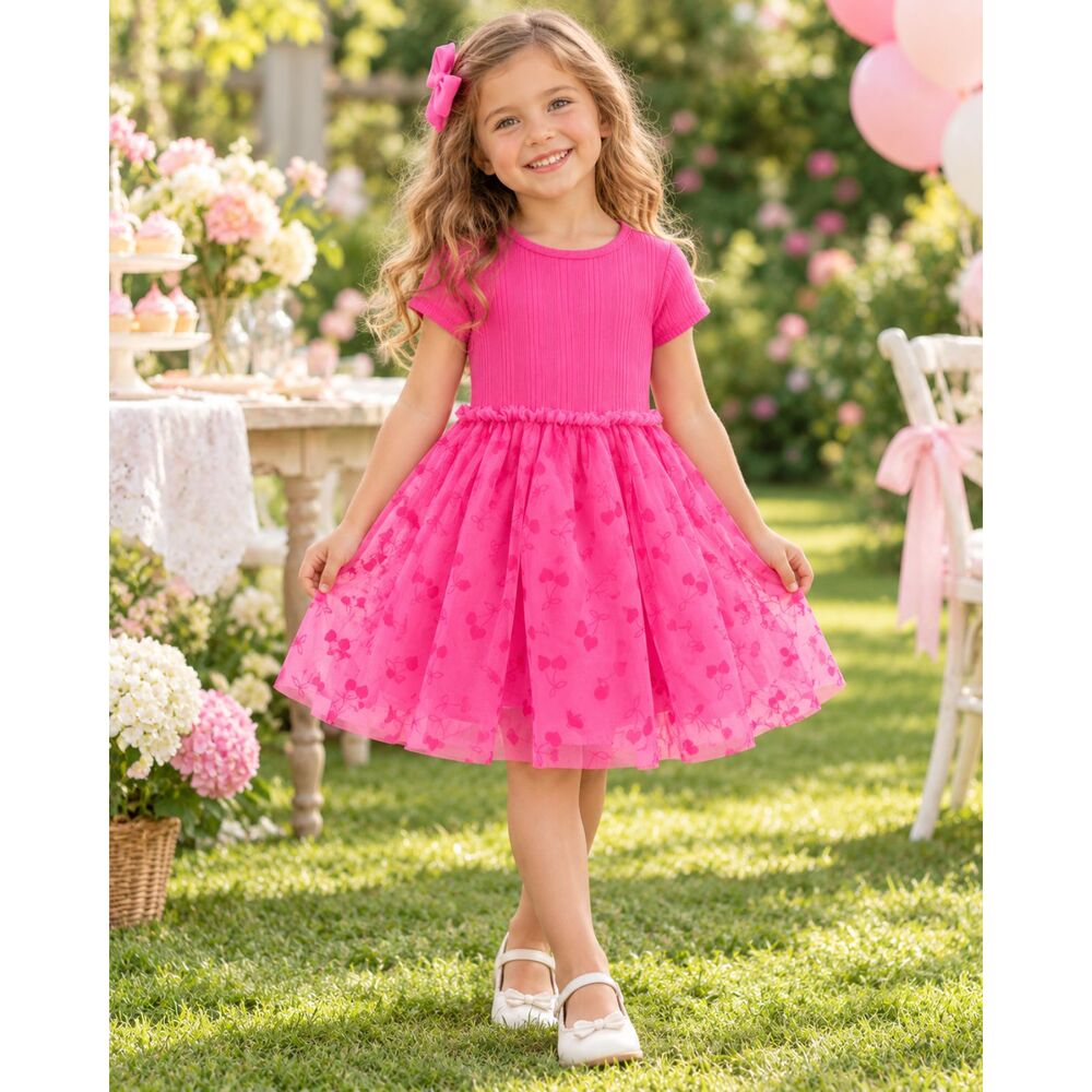 Wonder Nation Pink Cherry Hearts Tulle Tutu Dress XS 4-5